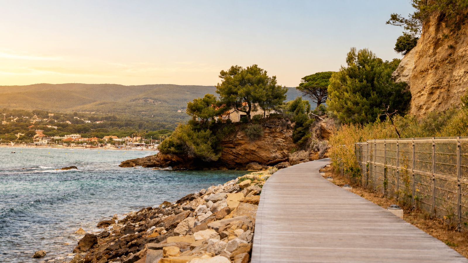 Le sentier du littoral au coucher de soleil, Saint-Cyr-sur-Mer