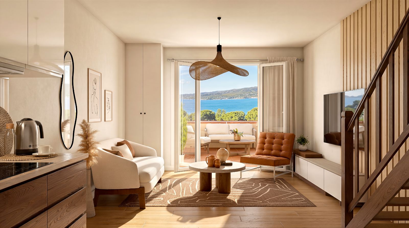 Perspective intérieure d'un appartement — Les Panoramas, vue mer