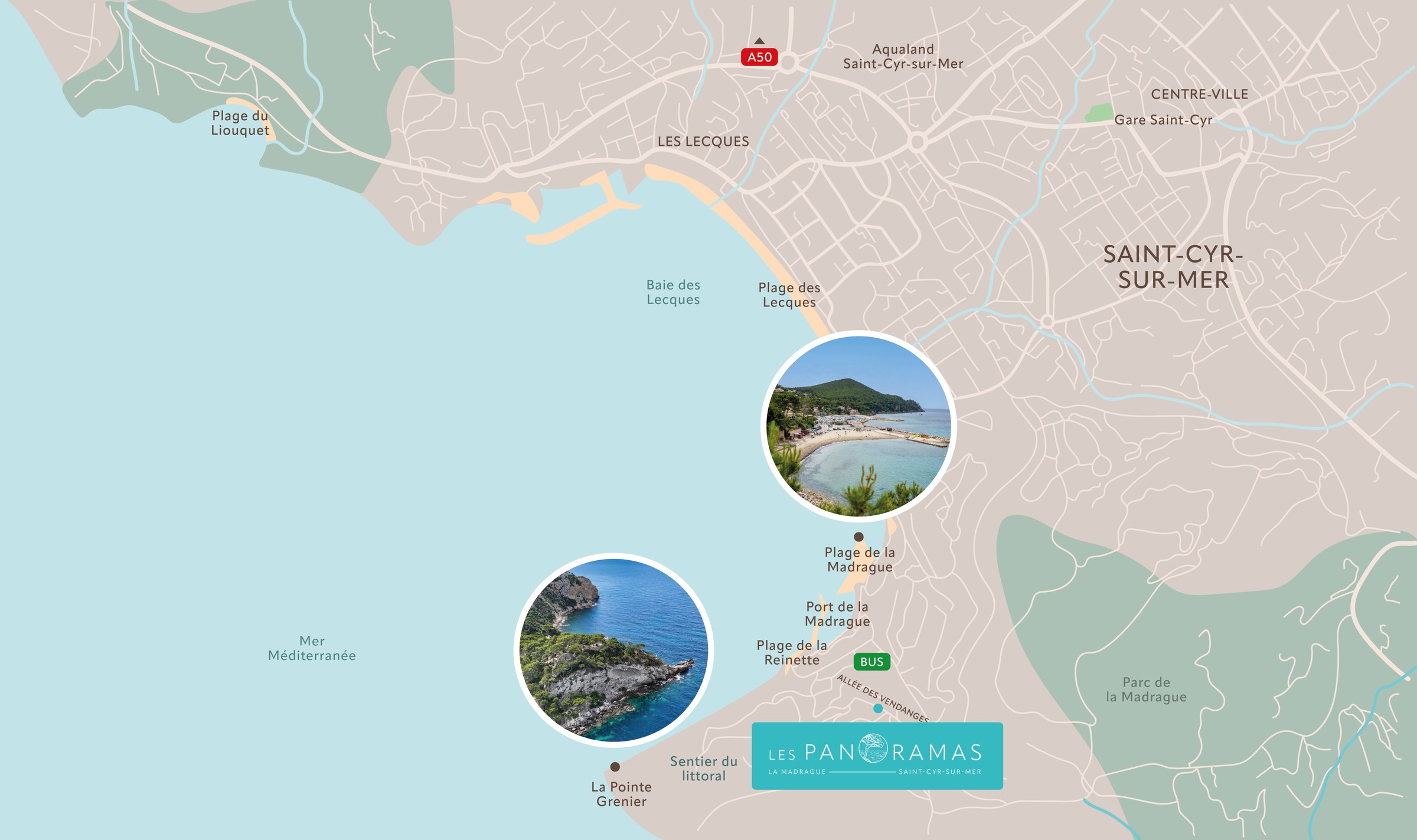 Plan de quartier — La Madrague, Saint-Cyr-sur-Mer : plages, port et sentier du littoral